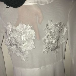 White Dress with Floral Breast Overlays